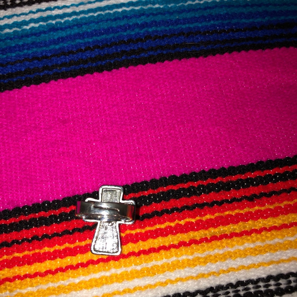 CROSS RING ZEBRA PRINT RIMMED IN RHINESTONES   ADJUSTABLE - Picture 2 of 3